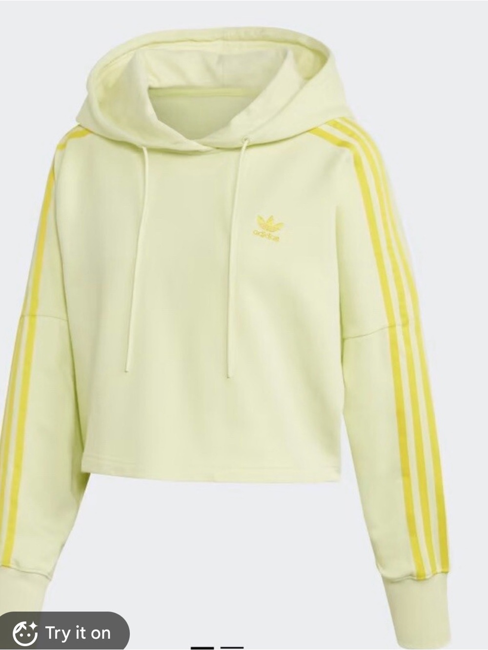 adidas Women’s Pale Yellow Cropped Hoodie with Signature Stripes
